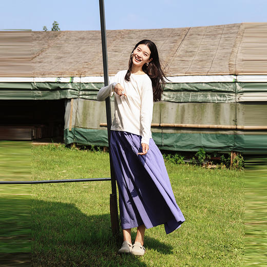 绽放旅行女装488朵/竹节肌理棉抽皱松紧腰半身中长裙半身裙女秋季 商品图3