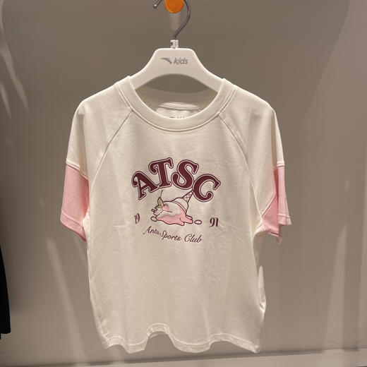 安踏儿童上衣2025年夏季女小童针织短袖衫宽松休闲T恤 362528129R 商品图0