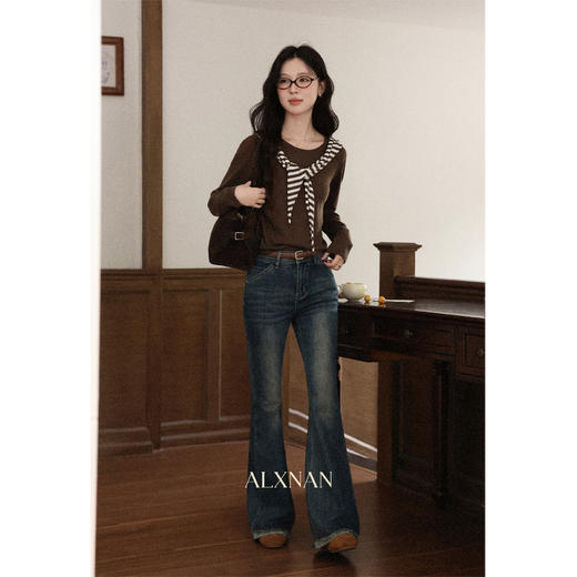 鹿向南「松露漫想」咖色圆领长袖针织衫早秋新款通勤宽松上衣女装 商品图1