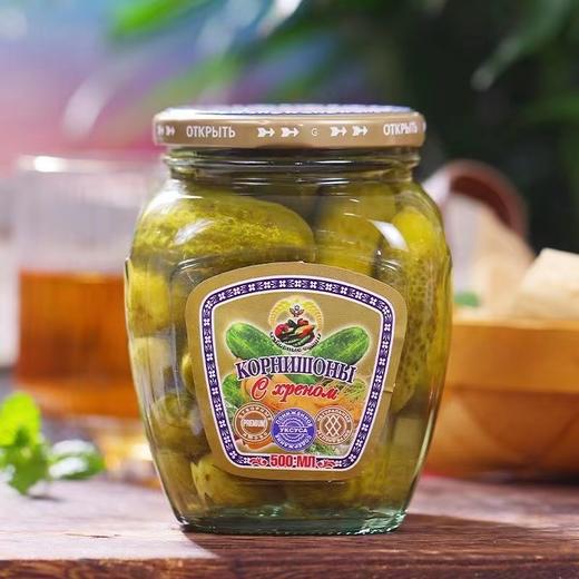 【中欧班列精选】 俄罗斯酸黄瓜 原装进口金谷牌酸黄瓜 腌制蔬泡菜即食俄式腌渍小黄瓜罐头500g 商品图1