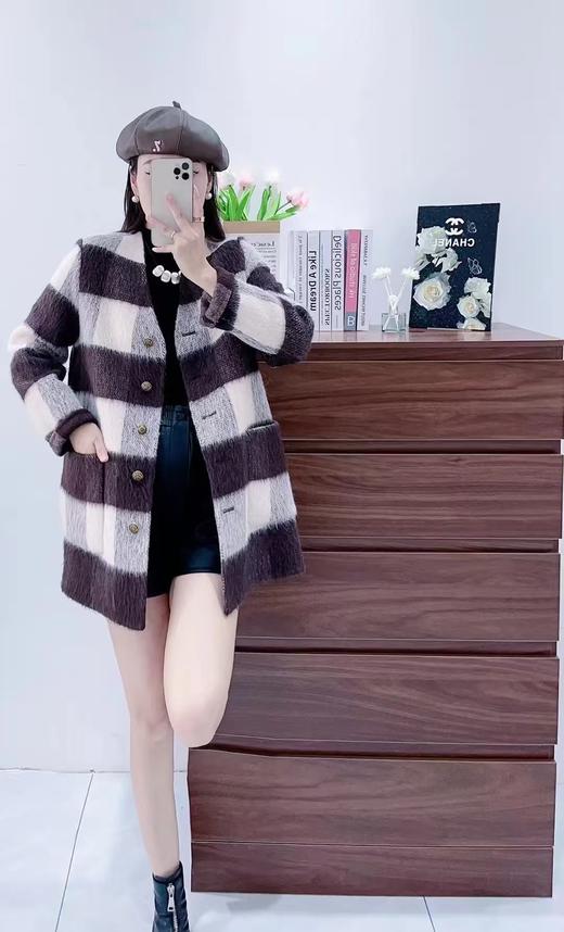 【高端系列】305款90%高支丝光羊毛➕苏丽绒格子双面尼大衣-喜出 商品图4