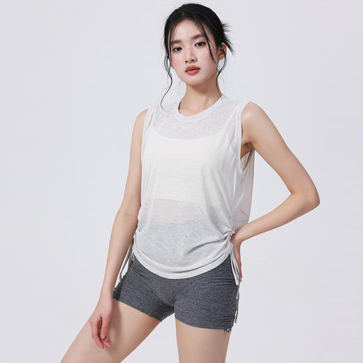 跃牌（呗咪纷纷系列）夏季抽绳显瘦罩衫女健身凉感宽松网纱透气无袖运动背心瑜伽服上衣BX6403 商品图1