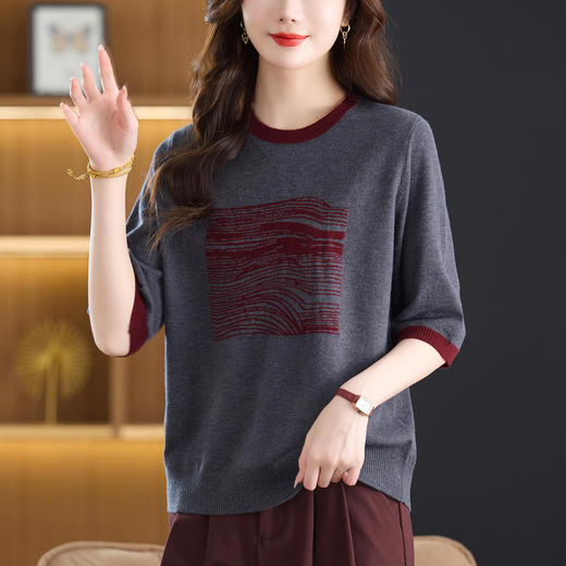 薄款宽松休闲时尚上衣，显瘦大码妈妈针织衫CC-5-6513 商品图2
