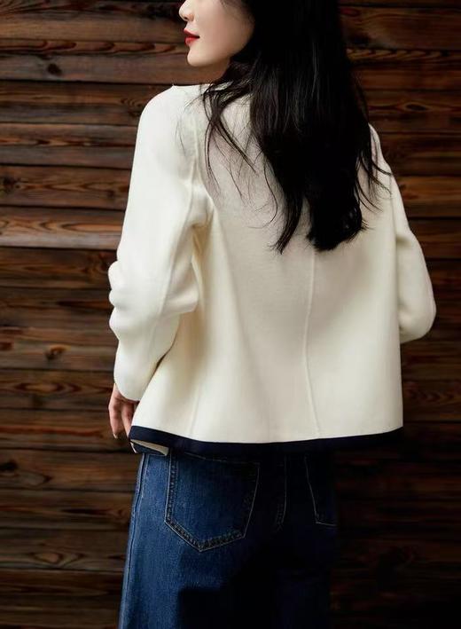 【高端系列】2088款90%超细羊毛➕10%山羊绒短款小香风双面尼大衣-喜出 商品图3