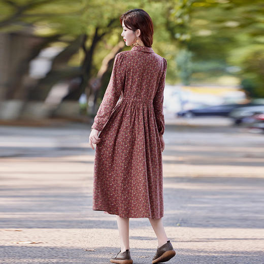 SYY8001全棉碎花中长款连衣裙女长袖2025新款休闲文艺春秋减龄衬衫裙子 商品图1