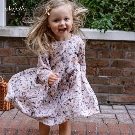 【云优选】lelejove北欧风儿童长袖连衣裙25秋女宝双层纱睡莲印蓬蓬公主长裙 商品图0