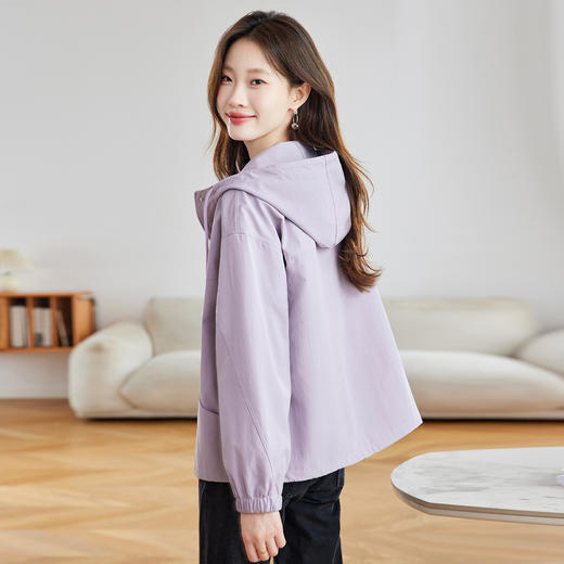 休闲风莫兰迪色短款风衣外套2025秋新运动百搭小个子长袖减龄上衣MUZI68865 商品图1