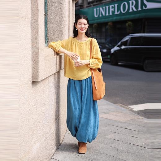 绽放女装503朵/亚麻半腰松紧内加抽绳双层灯笼裤宽松阔腿休闲裤女 商品图1