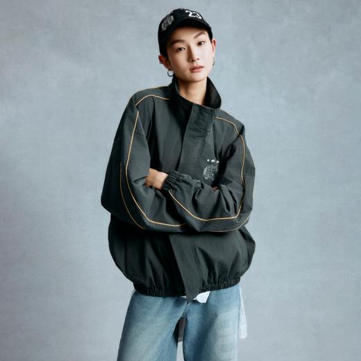 GOODBAI 学院组合logo印花高领撞色织带休闲外套 商品图0