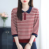 七分袖条纹针织衫毛衣，拉链半开polo领宽松大码洋气上衣CC-10-6398 商品缩略图2