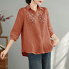 AHM wyss6982碎花刺绣勾花双层纱衬衫时尚翻领宽松上衣 商品缩略图2