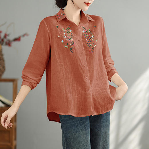 AHM wyss6982碎花刺绣勾花双层纱衬衫时尚翻领宽松上衣 商品图2