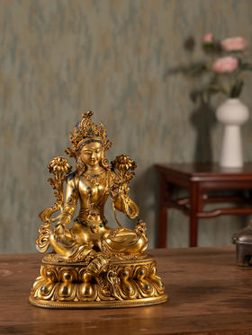 清	铜鎏金嵌宝石度母像