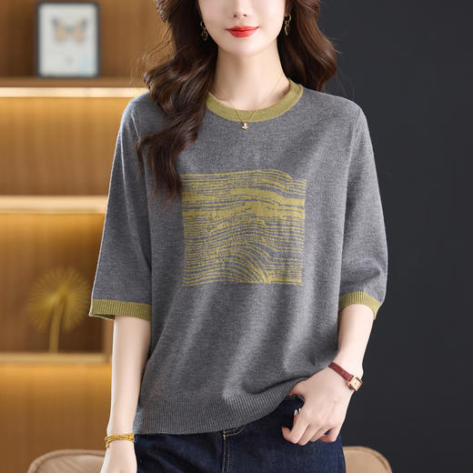 薄款宽松休闲时尚上衣，显瘦大码妈妈针织衫CC-5-6513 商品图0