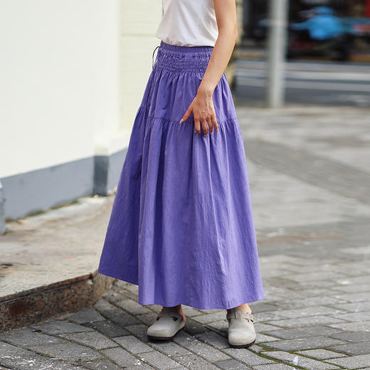 绽放旅行女装488朵/竹节肌理棉抽皱松紧腰半身中长裙半身裙女秋季 商品图0