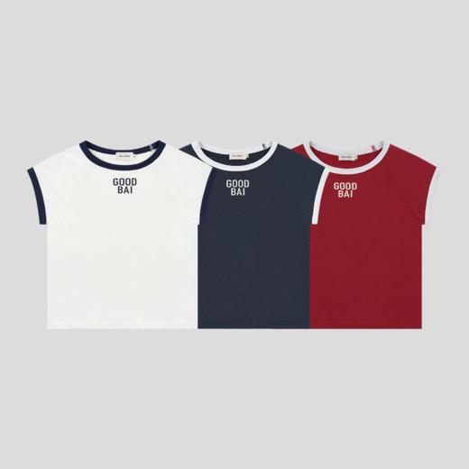 GOODBAI 粗体logo撞色印花织带紧身插肩飞袖T恤 商品图1