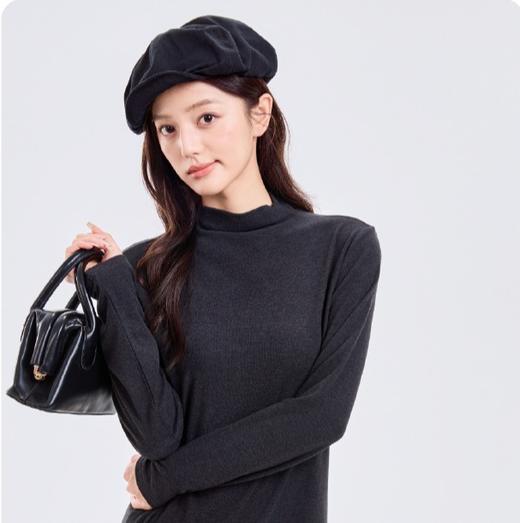 厚盛  2025秋冬长袖纯色半高领打底舒适柔软内搭家居女士天丝醋酸水磨打底衫5501 商品图1