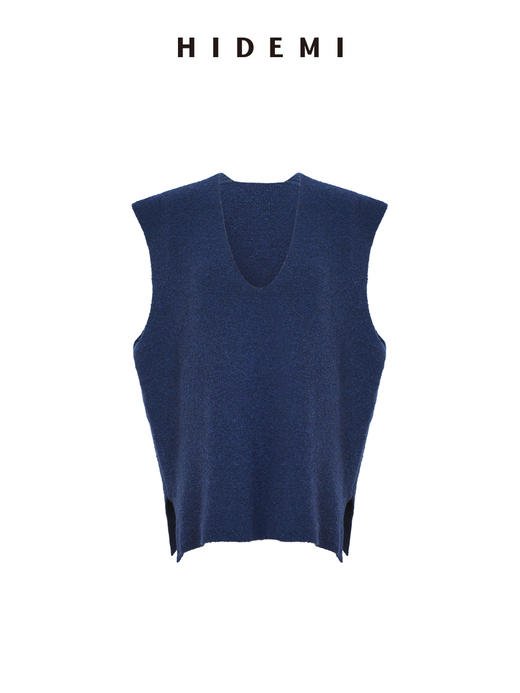 HIDEMI 进口澳洲羊毛圈圈绒夹花混纺纱线v领大廓形多穿马夹背心 商品图6