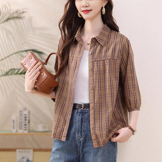 夏装新款女士时尚衬衫中袖上衣女秋夏妈妈装宽松遮肚显瘦棉衬衣潮 商品图2