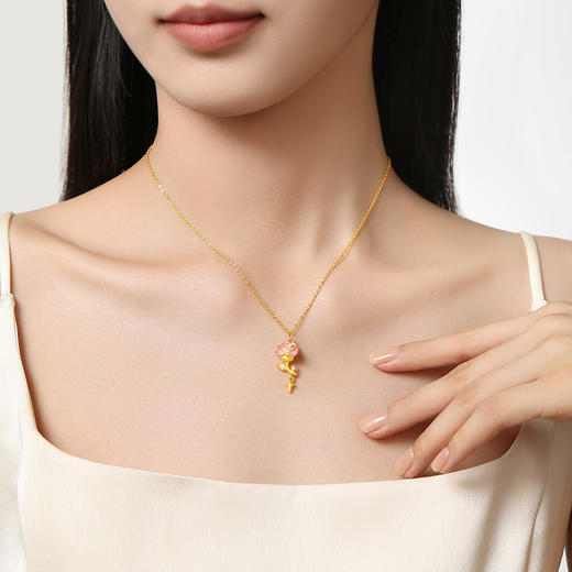周大生莫奈黄金吊坠女足金玫瑰星辰硬金珐琅（赠银链）七夕礼物送女友 商品图4