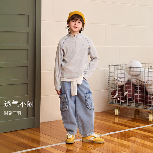 【糯糯绒】马克珍妮男童半拉链百搭户外T恤2025年秋装新款551153 商品图1