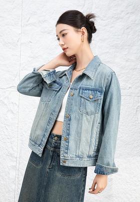秋新款复古丹宁高克棉宽松显瘦牛仔外套