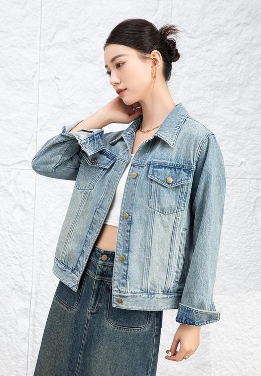 秋新款复古丹宁高克棉宽松显瘦牛仔外套 商品图0