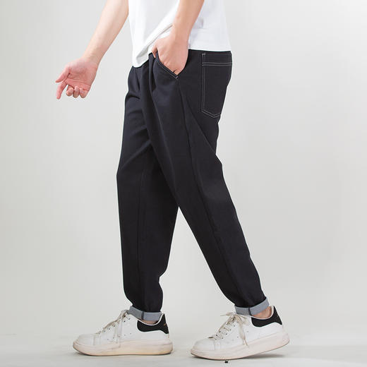 DRONKOO 2025 半松紧腰前打枣斜纹仿牛仔明线中厚休闲长裤 商品图2