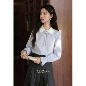 鹿向南「蓝缕溪纹」蓝色条纹长袖衬衫女早秋新款通勤气质法式上衣