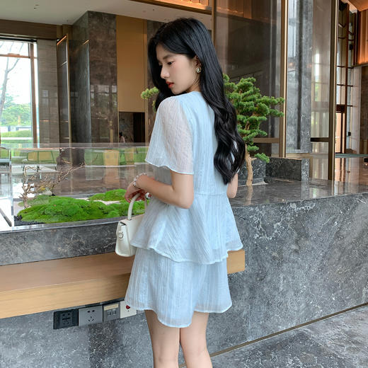 奢姿大码女装2026新款夏季胖妹妹休闲法式衬衫短裤时尚雅致套装9952953467 商品图3