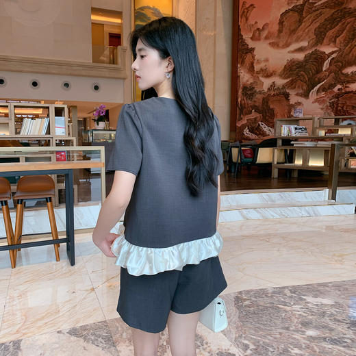 奢姿大码女装2026夏季时尚系带荷叶边套装胖妹妹简约减龄两件套装9952953540【1】 商品图3