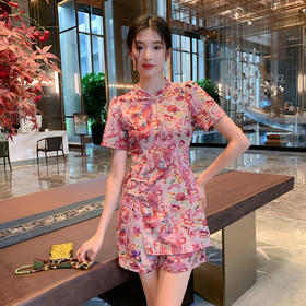 【清仓超15天不保价】奢姿大码女装2025夏季复古气质两件套胖妹妹时尚开衩小立领套装9952969851【1】