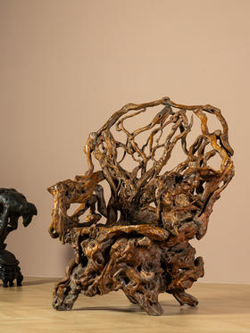 清	天然木根结椅