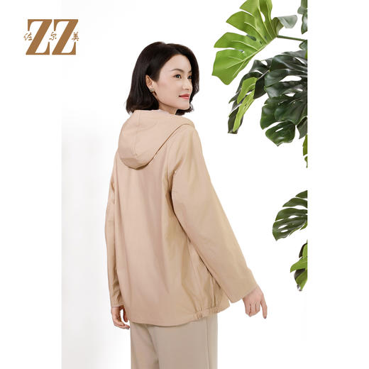 佐尔美早秋双面穿百搭连帽几何老花印花风衣外套女M43FZ23 商品图4