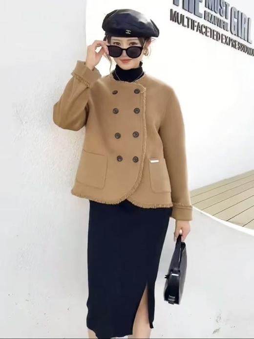 【高端系列】手工定制6220款100支10%羊绒➕90%澳洲羊毛短款流苏双面尼外套-喜出 商品图4