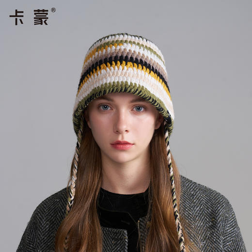 *【卡蒙】彩虹拼色多巴胺水桶帽辫子可折叠渔夫帽KM-9576 商品图3