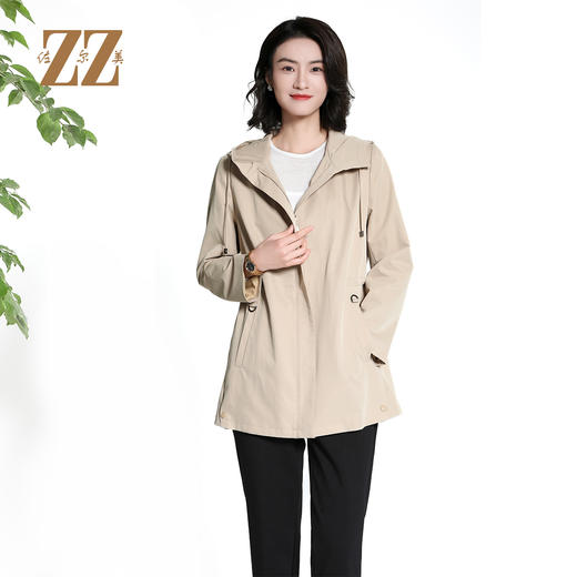 佐尔美气质时尚连帽松紧腰风衣外套女M43FZ28 商品图3