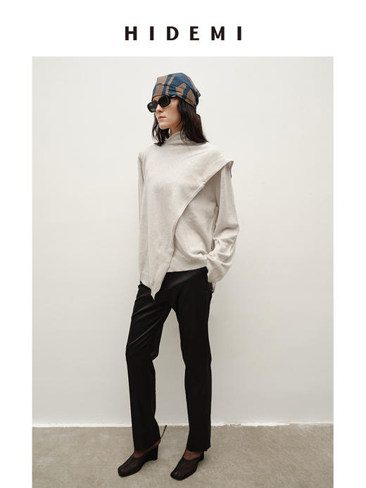 HIDEMI 美丽奴羊毛不对称多穿式毛织上衣 商品图4