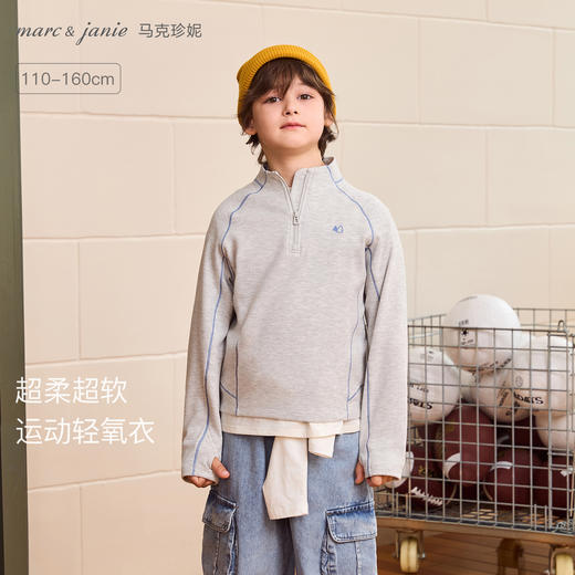 【糯糯绒】马克珍妮男童半拉链百搭户外T恤2025年秋装新款551153 商品图0