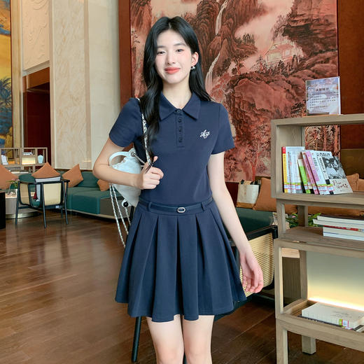 奢姿大码女装20265年夏季胖妹妹时尚学院风刺绣Polo领短袖连衣裙9952880120 商品图4