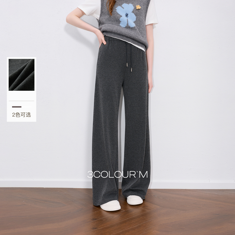 【常规】三彩2025秋季新款简约高腰休闲裤垂感糯米绒直筒裤长裤拖地裤M