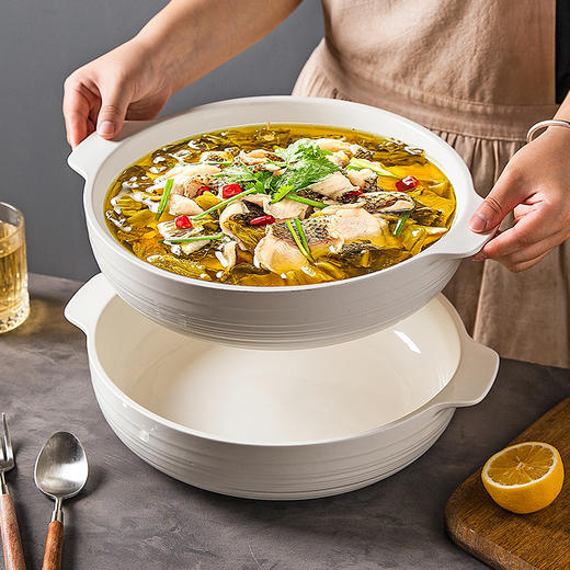 摩登主妇高温白瓷大汤碗家用酸菜鱼大盆碗水煮鱼肉片双耳大号汤盆 商品图0
