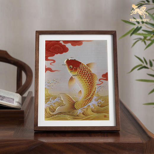 铜师傅 手工錾刻 铜雕画《好运来（桌面）》书房办公桌锦鲤装饰画 商品图1