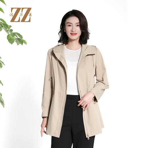 佐尔美气质时尚连帽松紧腰风衣外套女M43FZ28 商品图0