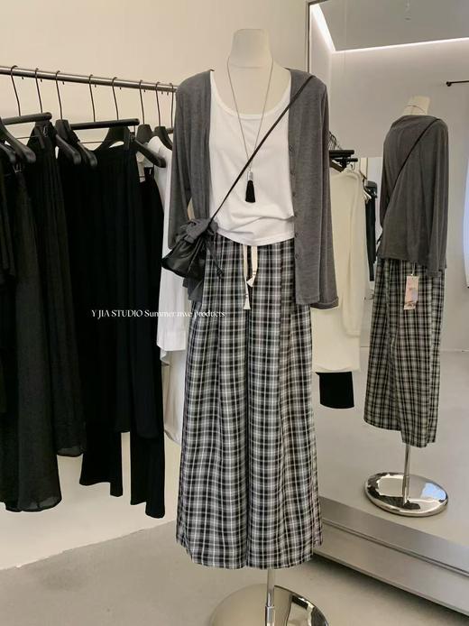 【GZ】无忧购慵懒风灰色单排扣防晒开衫+宽松打底背心+格子休闲套装6993（截单后3-5天发货) 商品图13