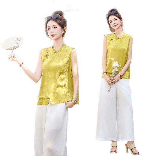 新中式国风时尚洋气，无袖上衣显瘦阔腿裤两件套HR-LYSX2577 商品图4
