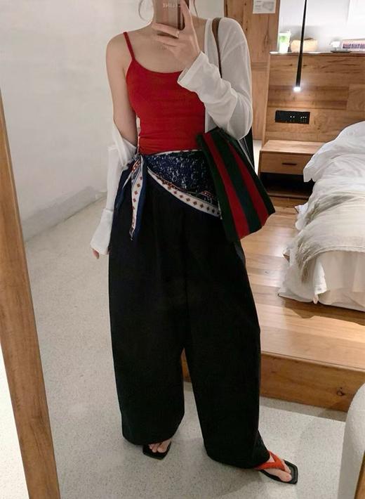 【GZ】无忧购慵懒风休闲宽松长袖罩衫+红色美背+宽松百搭山本休闲裤套装(配丝巾)5706（截单后3-5天发货) 商品图14