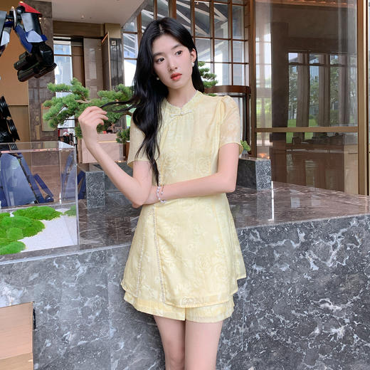 奢姿大码女装2025夏季气质国风碎花套装胖妹妹典雅减龄旗袍两件套9952953502 商品图2