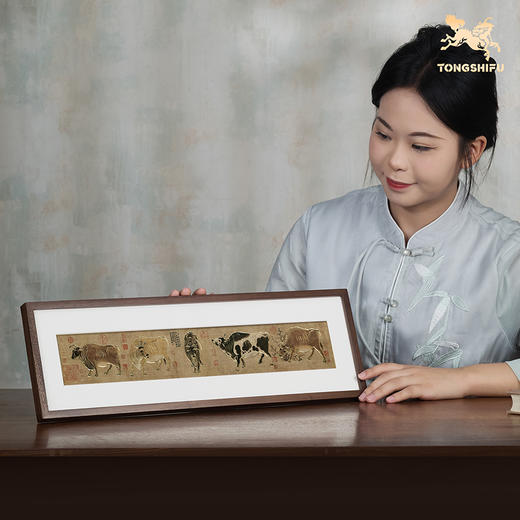 铜师傅 手工錾刻 铜雕画《五牛图（桌面）》书房办公桌装饰画 商品图4