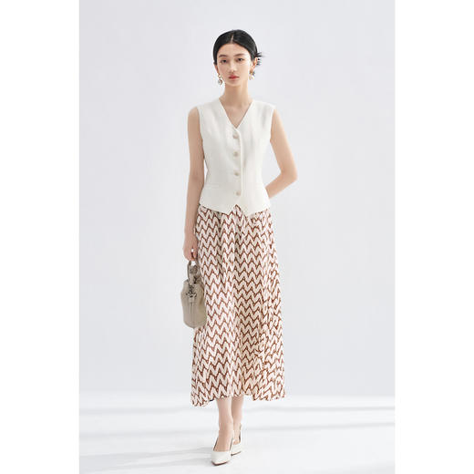 米思阳2026春季复古风优雅几何印花吊带连衣裙宽松收腰中长款裙子女3026 商品图4